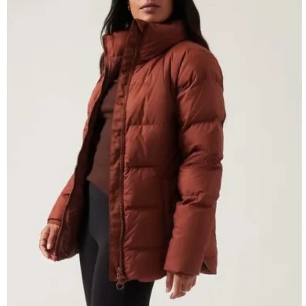 Athleta Downtown Jacket Ancient Mahogany Down Puffer Dual Zip Womens Siz…